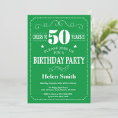 50th Birthday Invitation Green and White Kaart (Staand voorkant)
