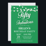 50th Birthday Invitation Green Fabulous Kaart<br><div class="desc">De 50e Uitnodiging van de Dag van de Maan met Groene Achtergrond van de Lichten van het Koord. Vrouw Birthday Party. Vijftig en verbazingwekkend. Elke leeftijd. Voor verdere aanpassing,  te klikken gelieve de knoop "van de Aanpassing het"en ons ontwerphulpmiddel te gebruiken om deze sjabloon te wijzigen.</div>