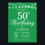 50th Birthday Invitation Green Kaart<br><div class="desc">50e verjaardag Uitnodiging met de Lichten van het Koord. Groene achtergrond. Mannen of vrouwen op zaterdag. 13e 15e 16e 18e 21e 30e 40e 50e 60e 70e 90e 100e, elke leeftijd. Voor verdere aanpassing, te klikken gelieve de knoop "van de Aanpassing het"en ons ontwerphulpmiddel te gebruiken om deze sjabloon te wijzigen....</div>