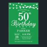 50th Birthday Invitation Green Kaart<br><div class="desc">50e verjaardag Uitnodiging met de Lichten van het Koord. Groene achtergrond. Mannen of vrouwen op zaterdag. 13e 15e 16e 18e 21e 30e 40e 50e 60e 70e 90e 100e, elke leeftijd. Voor verdere aanpassing, te klikken gelieve de knoop "van de Aanpassing het"en ons ontwerphulpmiddel te gebruiken om deze sjabloon te wijzigen....</div>