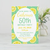 50th Birthday Invitation, Lemon and Green Motif Kaart (Staand voorkant)