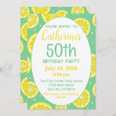 50th Birthday Invitation, Lemon and Green Motif Kaart (Voorkant / Achterkant)