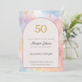 50th Birthday Invitation | Pastel Watercolor Gold  Kaart (Staand voorkant)