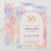 50th Birthday Invitation | Pastel Watercolor Gold  Kaart (Voorkant / Achterkant)