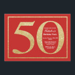 50th Birthday Invitation Red and Gold Glitter Kaart<br><div class="desc">50e uitnodiging van de verjaardag. Rode en goudglitter Birthday Party nodigt uit met een rode achtergrond. Verrassende verjaardag. Volwassen verjaardag. Mannen of Vrouwen Bday Bash Party. Voor verdere aanpassing,  te klikken gelieve de knoop "van de Aanpassing het"en ons ontwerphulpmiddel te gebruiken om deze sjabloon te wijzigen.</div>