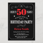 50th Birthday Invitation Red en Black Chalkboard Kaart<br><div class="desc">50e verjaardag Uitnodiging rood en zwarte Typografie. Chalkboard. Zwart-witte achtergrond. Volwassen verjaardag. Mannelijke Mannen of vrouwen: Birthday. Kinder jongen of meisje Lady Teen Teenage Bday Invite. 13e 15e 16e 18e 21e 30e 40e 50e 60e 70e 80e 90e 100e. Elke leeftijd. Voor verdere aanpassing, te klikken gelieve de knoop "van de...</div>