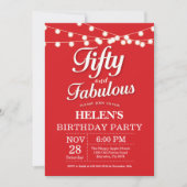 50th Birthday Invitation Red Fabulous Kaart (Voorkant)
