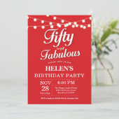 50th Birthday Invitation Red Fabulous Kaart (Staand voorkant)