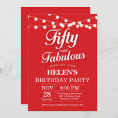 50th Birthday Invitation Red Fabulous Kaart (Voorkant / Achterkant)