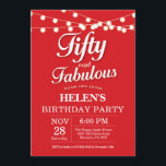 50th Birthday Invitation Red Fabulous Kaart<br><div class="desc">50th Birthday Uitnodiging met de Rode Achtergrond van de Lichten van het Koord. Vrouw Birthday Party. Vijftig en verbazingwekkend. Elke leeftijd. Voor verdere aanpassing,  te klikken gelieve de knoop "van de Aanpassing het"en ons ontwerphulpmiddel te gebruiken om deze sjabloon te wijzigen.</div>