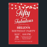 50th Birthday Invitation Red Fabulous Kaart<br><div class="desc">50th Birthday Uitnodiging met de Rode Achtergrond van de Lichten van het Koord. Vrouw Birthday Party. Vijftig en verbazingwekkend. Elke leeftijd. Voor verdere aanpassing,  te klikken gelieve de knoop "van de Aanpassing het"en ons ontwerphulpmiddel te gebruiken om deze sjabloon te wijzigen.</div>