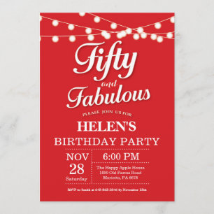 50th Birthday Invitation Red Fabulous Kaart