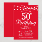 50th Birthday Invitation Red Kaart (Voorkant / Achterkant)