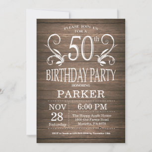 50th Birthday Invitation Rustic Wood Floral Kaart