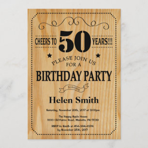 50th Birthday Invitation Rustic Wood Kaart