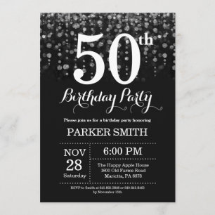 50th Birthday Invitation Silver Glitter Kaart