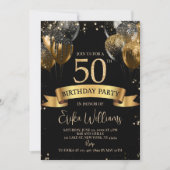 50th Birthday Invitation Template: Black Gold Ball Kaart (Voorkant)