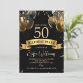 50th Birthday Invitation Template: Black Gold Ball Kaart (Staand voorkant)