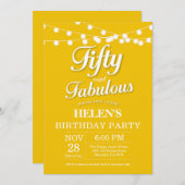 50th Birthday Invitation Yellow Fabulous Kaart (Voorkant / Achterkant)