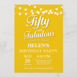 50th Birthday Invitation Yellow Fabulous Kaart