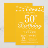 50th Birthday Invitation Yellow Kaart (Voorkant / Achterkant)