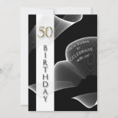 50th Birthday Invitation, zwart-wit, modern Kaart (Voorkant)