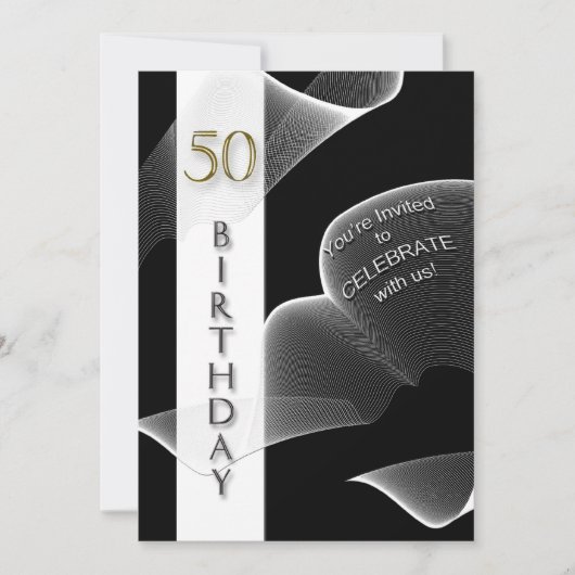 50th Birthday Invitation, zwart-wit, modern Kaart (Voorkant)