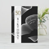 50th Birthday Invitation, zwart-wit, modern Kaart (Staand voorkant)