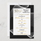 50th Birthday Invitation, zwart-wit, modern Kaart (Achterkant)