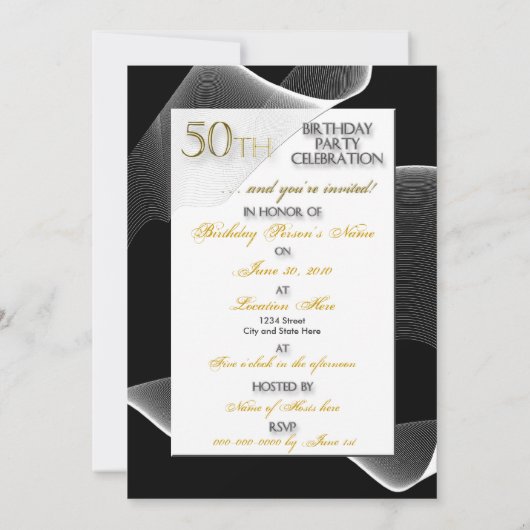 50th Birthday Invitation, zwart-wit, modern Kaart (Achterkant)