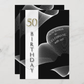 50th Birthday Invitation, zwart-wit, modern Kaart (Voorkant / Achterkant)