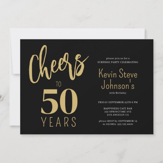 50th Birthday juicht op 50 jaar modern goud zwart Kaart (Voorkant)