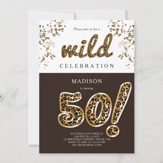 50th Birthday Leopard Folie Balloon Script Kaart (Voorkant)