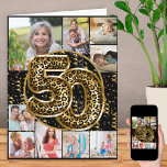 50th Birthday Leopard Print Gold Balloons Foto Kaart<br><div class="desc">Personalized 50th birthday card with 9 custom foto and trendy leopard print foil balloons in black and gold. The template is ready for you to upload 9 of your favorite foto which are displayed in a foto collage in square and portretformats. Your pictures surround the animal print balloons, which are...</div>