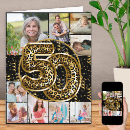 50th Birthday Leopard Print Gold Balloons Foto Kaart