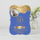 50th, Birthday Man, art deco, Blue Roy Gold Kaart (Staand voorkant)