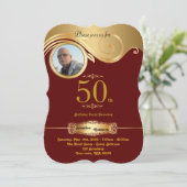 50th, Birthday Man, art deco, Bordeaux goud Kaart (Staand voorkant)