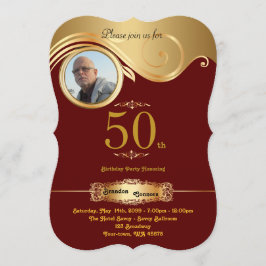 50th, Birthday Man, art deco, Bordeaux goud Kaart