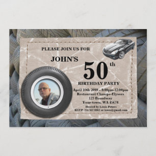50th, Birthday Man foto, elke leeftijd, sportauto, Kaart