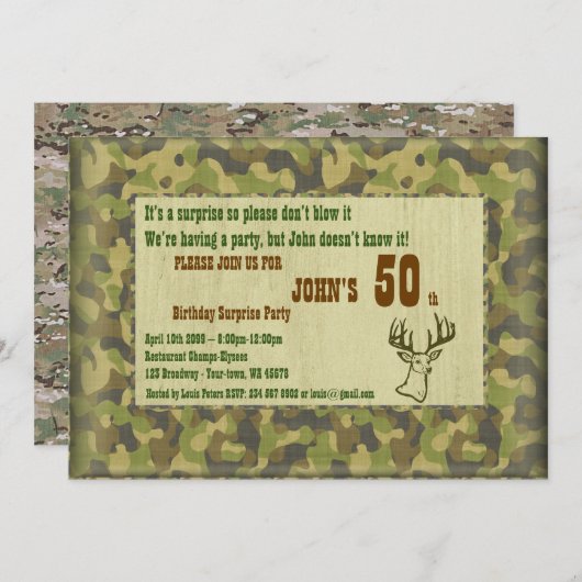 50th, Birthday Man, partijgebonden Man, jager, elk Kaart (Voorkant / Achterkant)