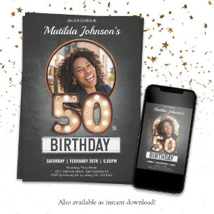 50th Birthday Marquee Fun Custom Photo Kaart