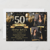 50th Birthday Modern Gold Glitter Balloons 2 Photo Kaart (Voorkant)