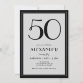 50th Birthday Modern Minimalist Mens Black Gray Kaart (Voorkant)