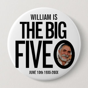 50th Birthday mono heeft de grote vijf foto's aang Ronde Button 4,0 Cm