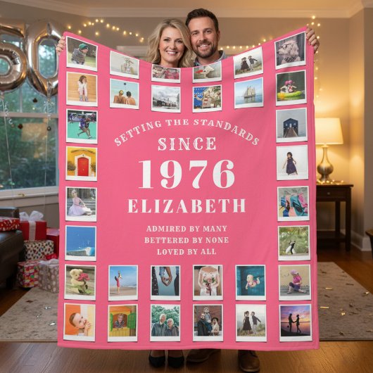 50th Birthday Mother Family Photo collage Pink Fleece Deken