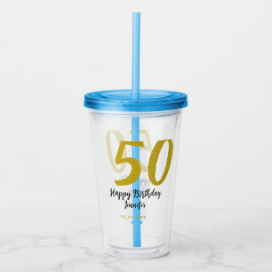 50th Birthday Naam toevoegen Datum Jaar Black sjab Acryl Drinkbeker