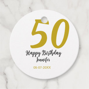 50th Birthday Naam toevoegen Datum Jaar Black sjab Bedankjes Labels