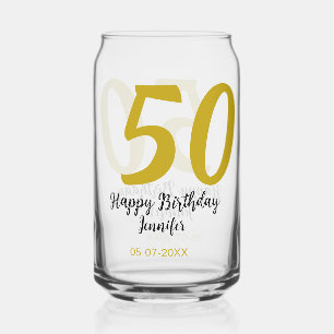 50th Birthday Naam toevoegen Datum Jaar Black sjab Blikvorm Glas