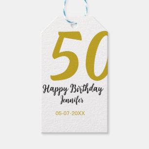 50th Birthday Naam toevoegen Datum Jaar Black sjab Cadeaulabel