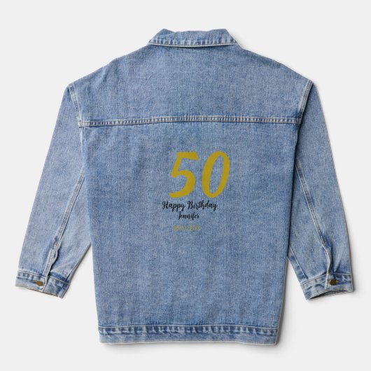 50th Birthday Naam toevoegen Datum Jaar Black sjab Denim Jacket (Achterkant)